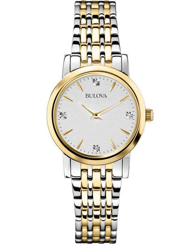 Bulova Ladies Diamonds Dress - Two-Tone Case and Bracelet - Silver Dial - 27mm - 98P115