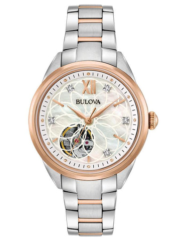 Bulova Womens Diamond Automatic - Two-Tone - Open Heart MOP Dial - Stainless - 98P170