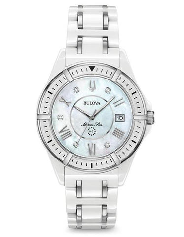 Bulova Womens Marine Star Watch - White Ceramic - Diamonds - Mother of Pearl - 98P172_6d48e873-95c1-4d4f-aa66-91cb81888b48