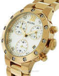 Bulova Ladies 19 Diamond Maiden Lane Chronograph - Gold Tone Link Bracelet - 98R216A