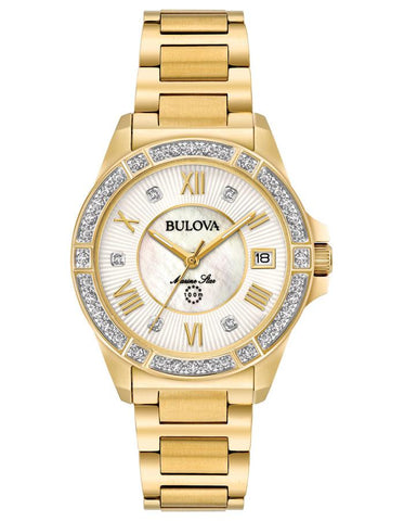 Bulova Womens Marine Star Diamond Watch - Gold-Tone - MOP Dial - 100m - Date - 98R235_42f22099-baac-41e9-8aef-e968946de1b1