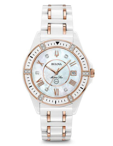 Bulova Womens Marine Star Watch - White Ceramic - Diamonds - Rose Gold-Tone - 98R241_f0e7a3f2-9b37-4106-bac0-598f72756644