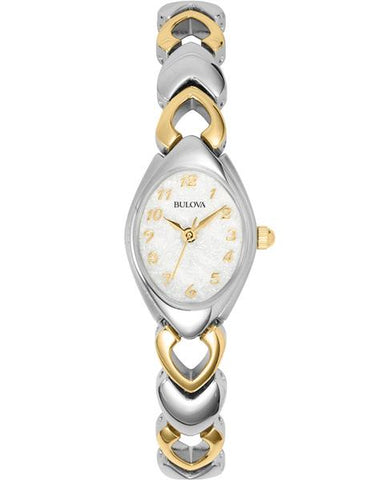 Ladies Bracelet Bulova Dress Watch - Stainless & Gold Tone - White Dial - 98V02