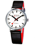 Mondaine Classic Automatic 33mm- Steel Case - White Dial - Black & Red Strap - A128.30008.16SBB