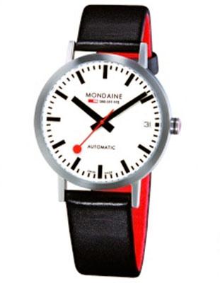 Mondaine Classic Automatic 33mm- Steel Case - White Dial - Black & Red Strap - A128.30008.16SBB