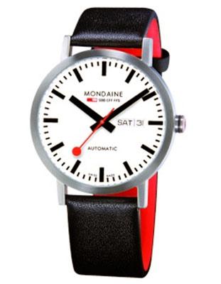 Mondaine Classic Automatic 40mm- Steel Case - White Dial - Black & Red Strap - A132.30359.16SBB