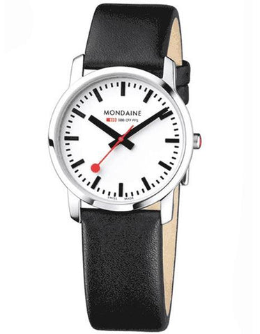 Mondaine Ladies Simply Elegant Watch - Black Leather Strap - White Dial - 30M WR - A400.30351.11SBB