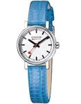 Mondaine Womans Quart Evo Watch - White Dial - Sky Blue Leather Strap - 30m - A658.30301.11SBD