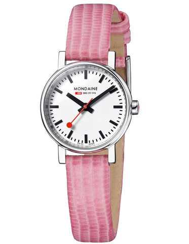 Mondaine Womans Evo Petite Watch - White Dial - Pink Leather Strap - 30m - A658.30301.11SBP