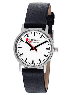 Mondaine Ladies Classic - Stainless Steel - Classic White Dial - Black Leather - A658.30323.11SBB