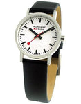 Mondaine Ladies Classic - Brushed  Steel - Classic White Dial - Black Leather - A658.30323.16SBB