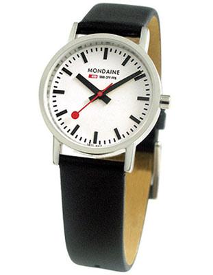 Mondaine Ladies Classic - Brushed  Steel - Classic White Dial - Black Leather - A658.30323.16SBB