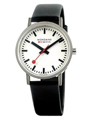 Mondaine Mens Classic - Brushed Steel Case - White Dial - Black Leather Strap - A660.30314.16SBB