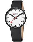 Mondaine Mens Giant - Black IP Steel Case - Black Leather Strap - White Dial - A660.30328.61SBB