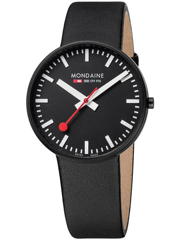 Mondaine Mens Giant - Black IP Steel Case & Dial - Black Strap - White Accents - A660.30328.64SBB