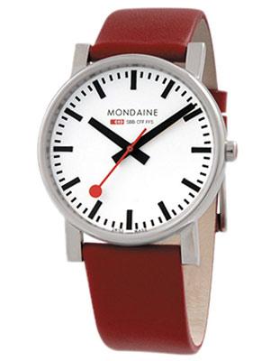 Mondaine Evo Watch - White Dial - Steel Case - Red Leather Strap - A660.30344.11SBC