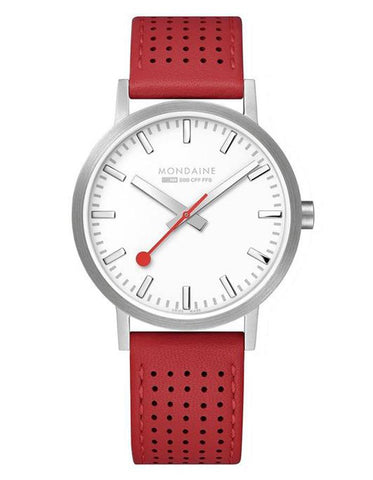 Mondaine Womens Classic Watch - Stainless Steel - White Dial - Red Leather Strap - A660.30360.16SBC_0aab4ddf-1855-4262-9ad7-d1924817d043