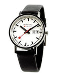 Mondaine Classic Big Date 33mm - Stainless - White Dial - Black Leather Strap - A669.30008.11SBO