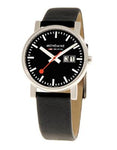 Mondaine Evo Mens 35mm Big Date - Black Dial - Black Leather Strap - A669.30300.14SBB