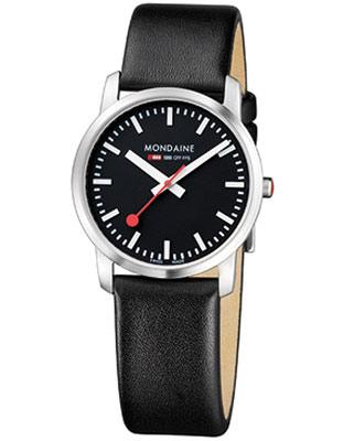 Mondaine Ladies Simply Elegant Watch - Black Leather Strap - Black Dial - 30M WR - A672.30351.14SBB