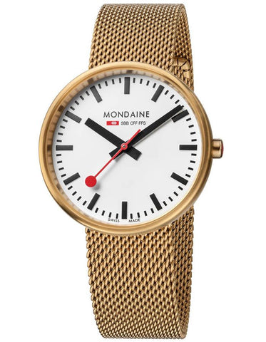 Mondaine Evo Mini Giant 35mm - Gold-Tone - Mesh Bracelet - White Dial - A763.30362.21SBM