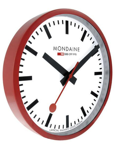 Mondaine Round Wall Clock - White Dial - Red Metal Case - A990.CLOCK.11SBC