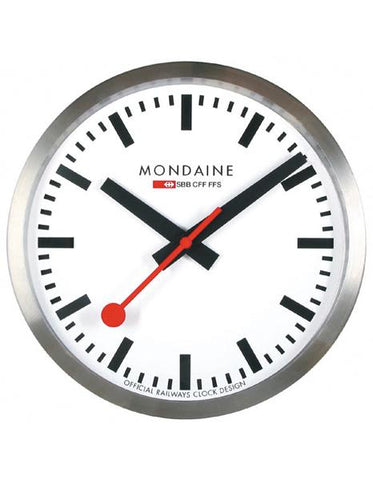 Mondaine Round Wall Clock - White Dial - Brushed Stainless Steel Case - A990.CLOCK.16SBB