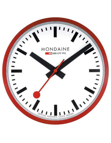 Mondaine 40cm Wall Clock - Red Case - Dust Resistant - Battery or Electric - A995.CLOCK.11SBC