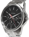 Citizen Quartz Multifunction Mens Watch - Black Dial - Stainless Steel - Day - AG8340-58EA