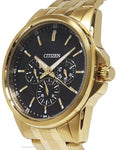 Citizen Quartz Multifunction Mens Watch - Black Dial - Gold-Tone - Day/Date - AG8342-52LA