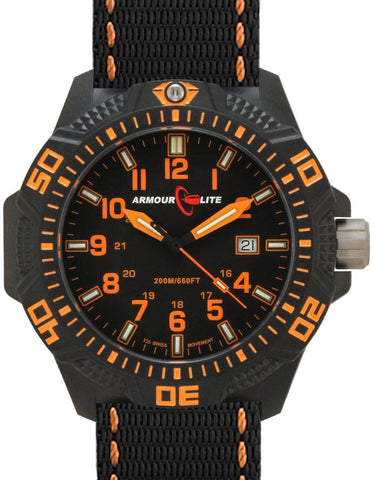 ArmourLite Caliber Series - Orange Accents - Nylon Strap - Tritium - Date - 200m - AL602_4eb45d9b-ab51-4b59-bcfb-de34f88fb60e