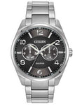 Citizen Eco-Drive Mens Analog Day/Date Watch - Black Dial - Stainless Bracelet - AO9020-84E