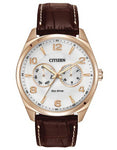 Citizen Eco-Drive Mens Analog Day/Date Watch - Rose Gold-Tone - White Dial - AO9023-01A