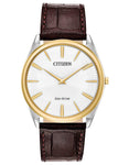 Citizen Mens Eco-Drive Stilletto Watch - Two-Tone - White Dial - Leather Strap - AR3074-03A_fc7eacbc-2253-48c4-b7ba-a94497fdce43