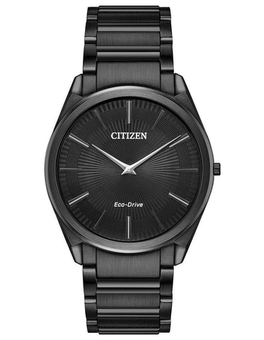 Citizen Mens Stilleto Eco-Drive Watch - Black Dial & Case - Black Bracelet - 30m - AR3075-51E