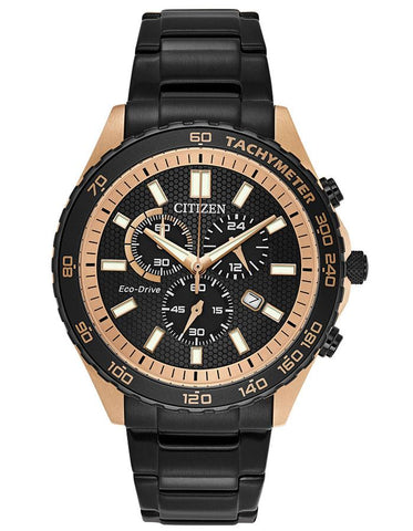 Citizen Eco-Drive Mens WR100 - Chronograph - Rose-Gold/Black-Tone - Bracelet - AT2125-59E