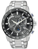 Citizen Mens Perpetual Chrono AT Titanium - Blue Accents - Black Dial - Bracelet - AT4010-50E