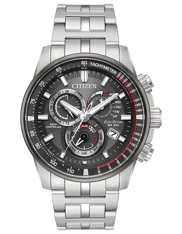 Citizen Eco-Drive Perpetual Chrono AT - Stainless - Dark Gray & Red - Bracelet - AT4129-57H