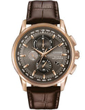 Citizen Mens Eco-Drive World Chronograph AT - Rose Gold-Tone - Brown Leather - AT8113-04H