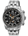 Citizen Eco-Drive Mens World Time AT - Black Dial - Steel Case & Bracelet - Date - AT9010-52E