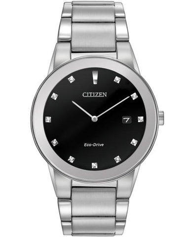 Citizen Eco-Drive Axiom Mens Diamond Watch - Black Dial - Steel Case & Bracelet - AU1060-51G