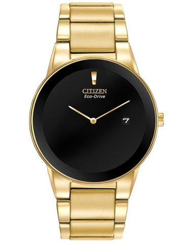 Citizen Eco-Drive Axiom Mens Dress Watch - Black Dial - Gold-Tone Ion Plating - AU1062-56E