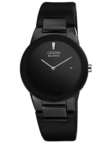 Citizen Eco-Drive Axiom Mens Strap Watch - Black Dial and Case - Date Display - AU1065-07E