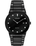 Citizen Eco-Drive Axiom Mens Diamond Watch - Black Dial&#44; Case & Bracelet - Date - AU1065-58G