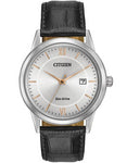 Citizen Mens Eco-Drive Strap Watch - Silver-tone Case and Dial -  Black Strap - AW1236-03A