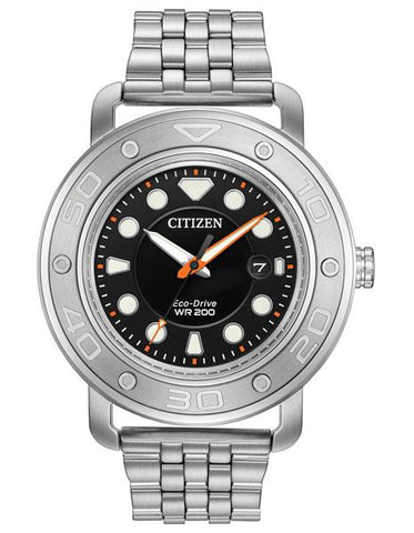 Citizen Eco-Drive Mens - Stainless Steel Bracelet - Black Strap - 200m - Date - AW1530-65E