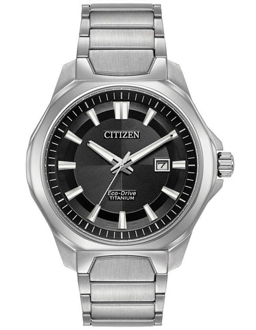 Citizen Eco-Drive Mens Titanium Watch - Black Dial - Bracelet - Date - AW1540-88E