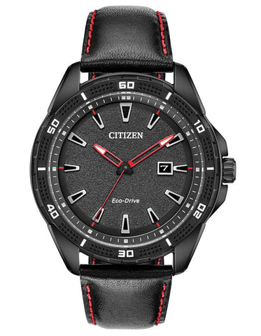 Citizen Mens DRIVE AR Watch - Black Metal - Black Dial - Date - Leather Strap - AW1585-04E