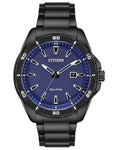 Citizen Mens DRIVE AR Watch - Black Metal - Blue Dial - Date - Bracelet - AW1585-55L