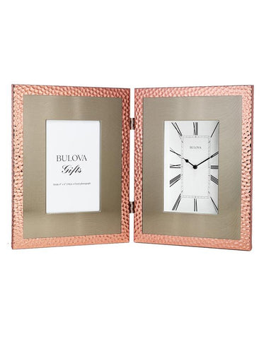 Bulova Pebblestone Copper-Tone Hammered Picture Frame Clock - 4 x 6 Photo - B1245_35cc4dfd-fefd-4d71-8b7d-a44a103e7292